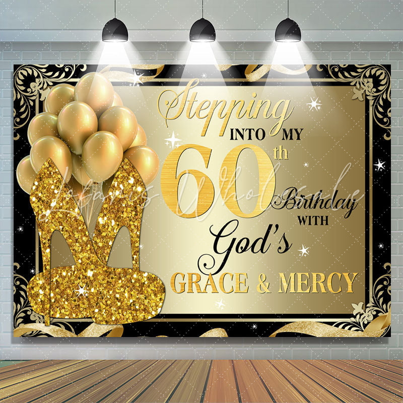 Lofaris Gold Glitter Heels And Balloons 60th Birthday Backdrop