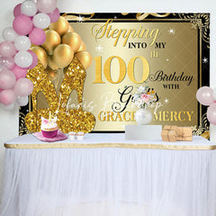 Lofaris Gold Glitter Heels Stepping into 100th Birthday Backdrop