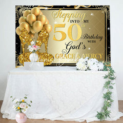 Lofaris Gold Glitter Heels Stepping into 50th Birthday Backdrop