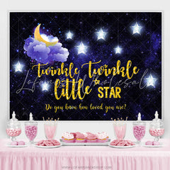 Lofaris Gold Glitter Little Star Blue Baby Shower Backdrop