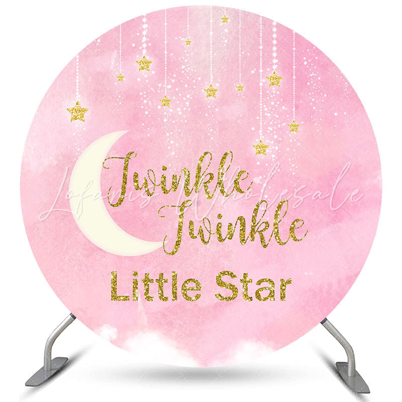 Lofaris Gold Glitter Little Star Pink Baby Shower Round Backdrop