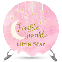 Lofaris Gold Glitter Little Star Pink Baby Shower Round Backdrop