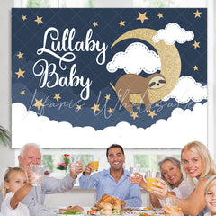 Lofaris Gold Glitter Moon And Sloth Lullaby Baby Shower Backdrop