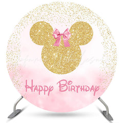 Lofaris Gold Glitter Mouse Round Pink Happy Birthday Backdrop