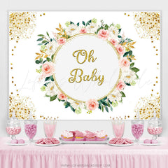 Lofaris Gold Glitter Oh Baby Floral Backdrop For Shower