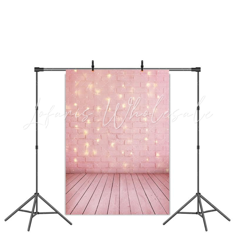 Lofaris Gold Glitter Pink Brick Floor Simple Birthday Backdrop