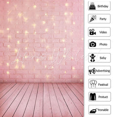 Lofaris Gold Glitter Pink Brick Floor Simple Birthday Backdrop