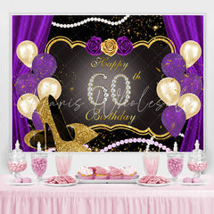 Lofaris Gold Glitter Purple Rose 60th Happy Birthday Backdrop