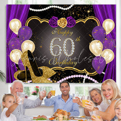 Lofaris Gold Glitter Purple Rose 60th Happy Birthday Backdrop