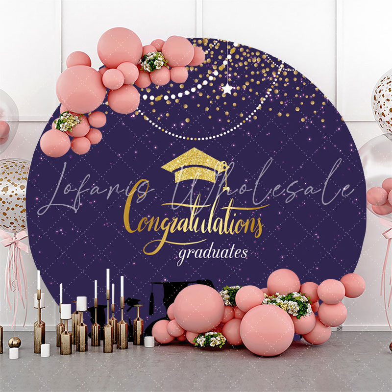 Lofaris Gold Glitter Purple Round Congrats Grad Backdrop