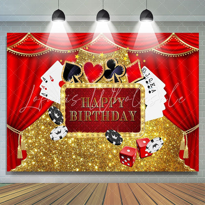 Lofaris Gold Glitter Red Curtain Game Card Happy Birthday Backdrop