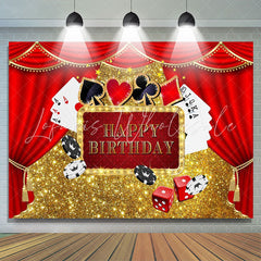 Lofaris Gold Glitter Red Curtain Game Card Happy Birthday Backdrop