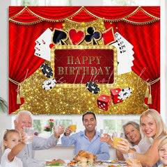 Lofaris Gold Glitter Red Curtain Game Card Happy Birthday Backdrop