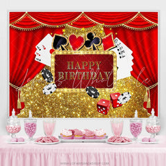 Lofaris Gold Glitter Red Curtain Game Card Happy Birthday Backdrop