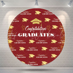 Lofaris Gold Glitter Red Round Graduation Backdrop Cover