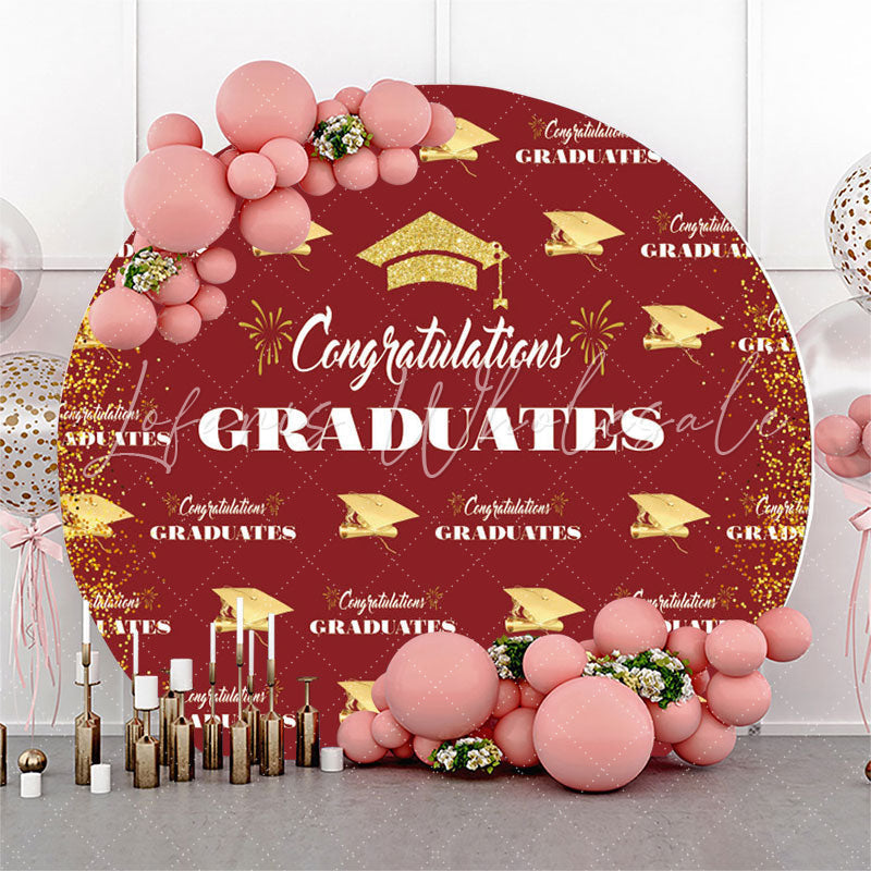 Lofaris Gold Glitter Red Round Graduation Backdrop Cover