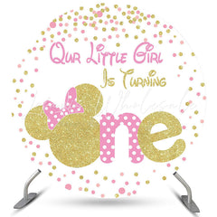 Lofaris Gold Glitter Round Pink 1st Happy Birthday Backdrop