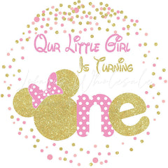 Lofaris Gold Glitter Round Pink 1st Happy Birthday Backdrop