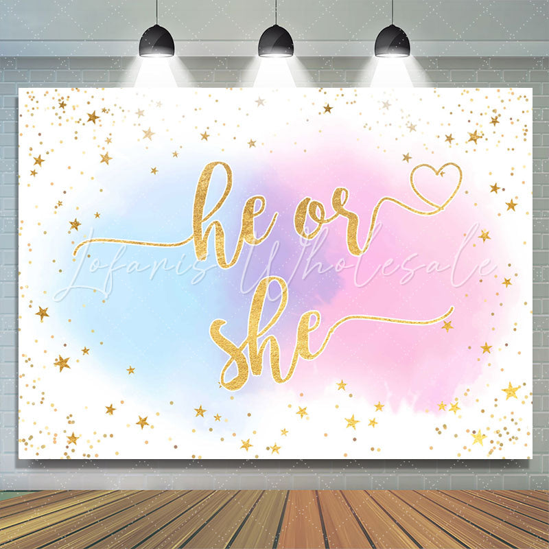 Lofaris Gold Glitter She Or He Pink Blue Baby Shower Backdrop