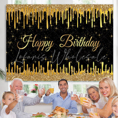 Lofaris Gold Glitter Star Black Happy Birthday Party Backdrop