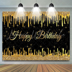 Lofaris Gold Glitter Star Black Happy Birthday Party Backdrop