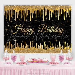 Lofaris Gold Glitter Star Black Happy Birthday Party Backdrop