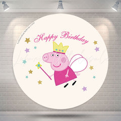 Lofaris Gold Glitter Star Round Piggy Fairy Birthday Backdrop