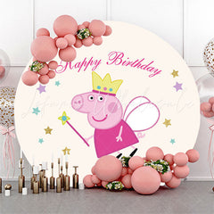 Lofaris Gold Glitter Star Round Piggy Fairy Birthday Backdrop