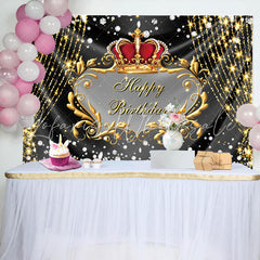 Lofaris Gold Glitter String Crown Diamonds Birthday Backdrop