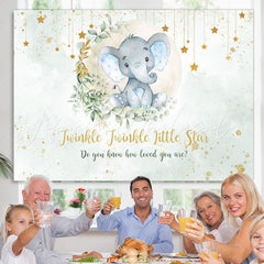 Lofaris Gold Glitter Twinkle Star Elephant Baby Shower Backdrop