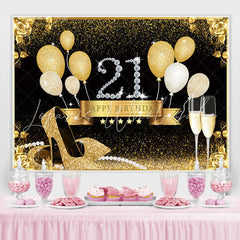 Lofaris Gold Heels And Balloons Glitter 21st Birthday Backdrop