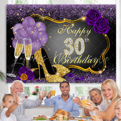 Lofaris Gold High Heels Purple Roses 30th Birthday Backdrop