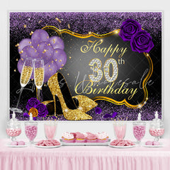 Lofaris Gold High Heels Purple Roses 30th Birthday Backdrop