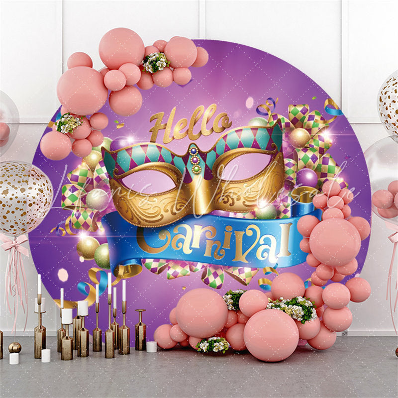 Lofaris Gold Mask Purple Blue Round Backdrop For Prom Party