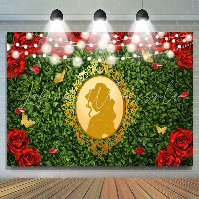 Lofaris Gold Mirror Red Rose Happy Birthday Backdrop For Girl