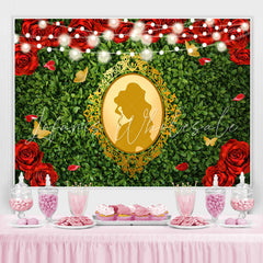 Lofaris Gold Mirror Red Rose Happy Birthday Backdrop For Girl