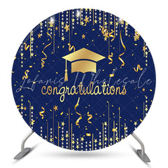 Lofaris Gold Mortarboard Blue Circle Congrats Grad Backdrop