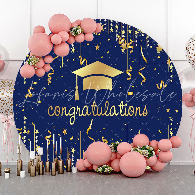 Lofaris Gold Mortarboard Blue Circle Congrats Grad Backdrop