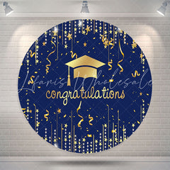 Lofaris Gold Mortarboard Blue Circle Congrats Grad Backdrop