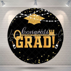 Lofaris Gold Mortarboard Lights Circle Graduation Backdrop