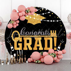 Lofaris Gold Mortarboard Lights Circle Graduation Backdrop