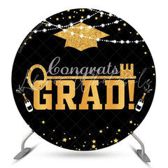 Lofaris Gold Mortarboard Lights Circle Graduation Backdrop