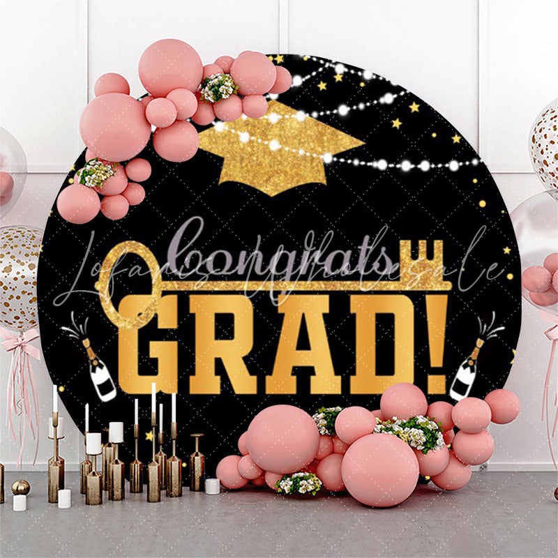 Lofaris Gold Mortarboard Lights Round Congrats Grad Backdrop