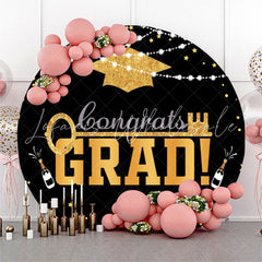 Lofaris Gold Mortarboard Lights Round Congrats Grad Backdrop