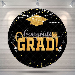 Lofaris Gold Mortarboard Lights Round Congrats Grad Backdrop