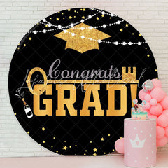 Lofaris Gold Mortarboard Lights Round Congrats Grad Backdrop