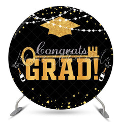 Lofaris Gold Mortarboard Lights Round Congrats Grad Backdrop