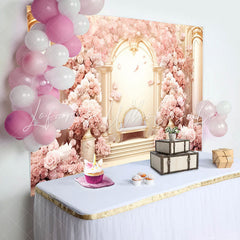 Lofaris Gold Pink Flower Palace Chair Girl Birthday Backdrop