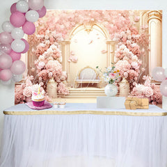 Lofaris Gold Pink Flower Palace Chair Girl Birthday Backdrop