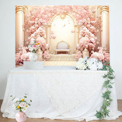 Lofaris Gold Pink Flower Palace Chair Girl Birthday Backdrop